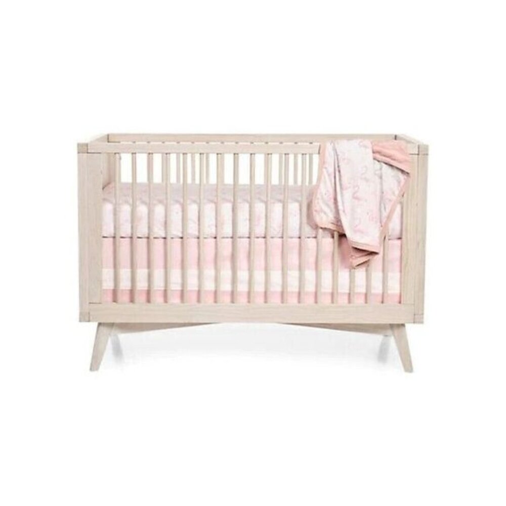 Oilo Prim Woven Cotton Band Crib Skirt in Blush